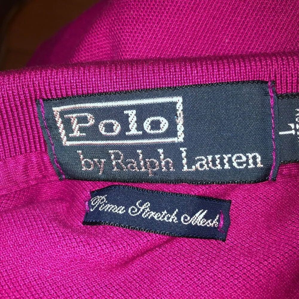 Polo Ralph Lauren Mens Large Fuschia Pink Pima Stretch Mesh Custom Fit Shirt